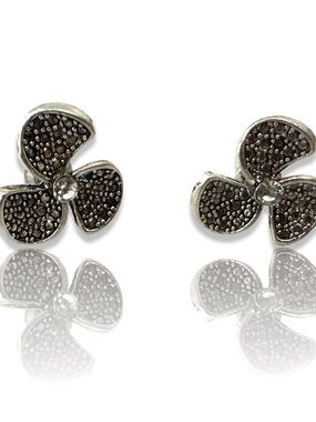 (3 for $30) Vintage Silver and Black Floral Stud Earrings
